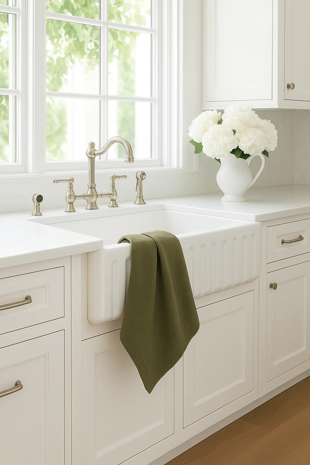 Pure French Linen Tea Towel - Army Green