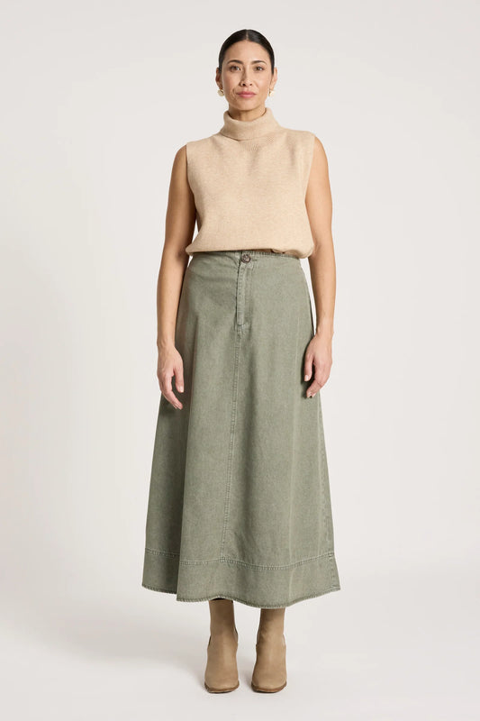 BODHI DENIM SKIRT - OLIVE by Eb&ive