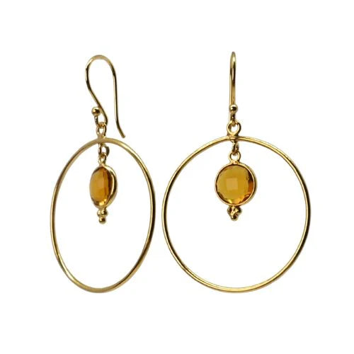 Euro Gold Gemstone Hoop Earrings - Brandy Quartz by Melanie Woods