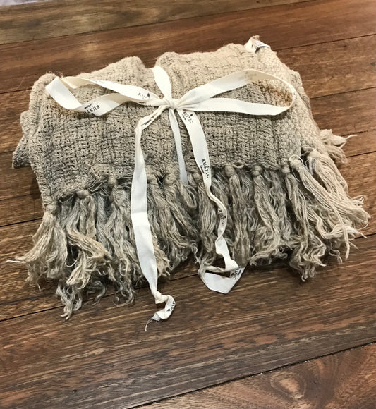 Rustic Linen Table Runner with Fringe- Natural