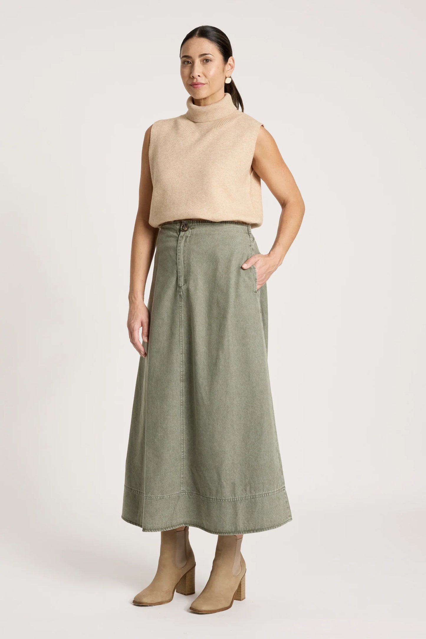 BODHI DENIM SKIRT - OLIVE by Eb&ive