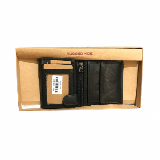 Rugged Hide Scott Leather Bi-Fold Wallet- Black