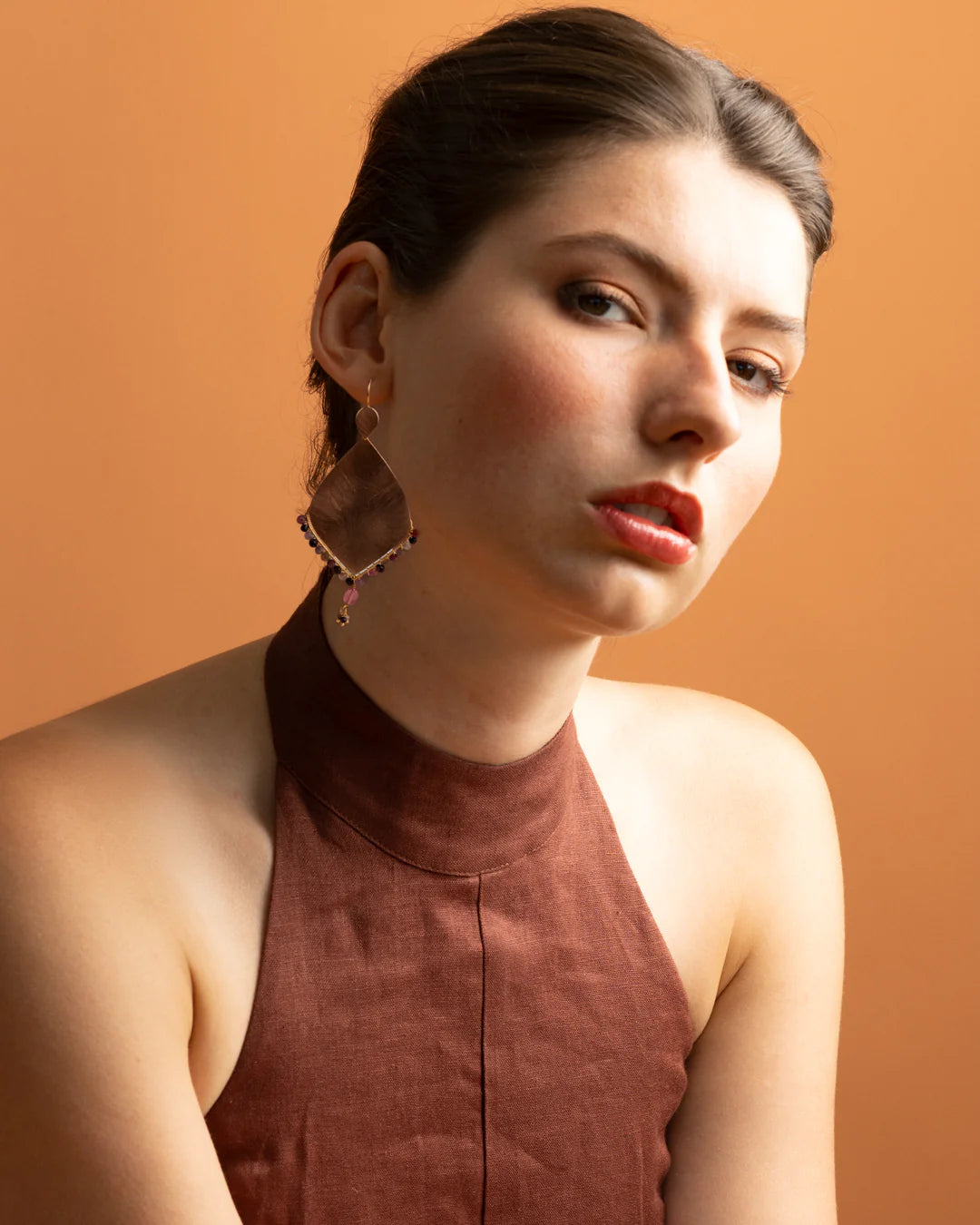 Euro Gold Gemstone Marquis Earrings - Chalcedony by Melanie Woods