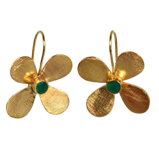 Euro Gold Earrings - Green Onyx by Melanie Woods