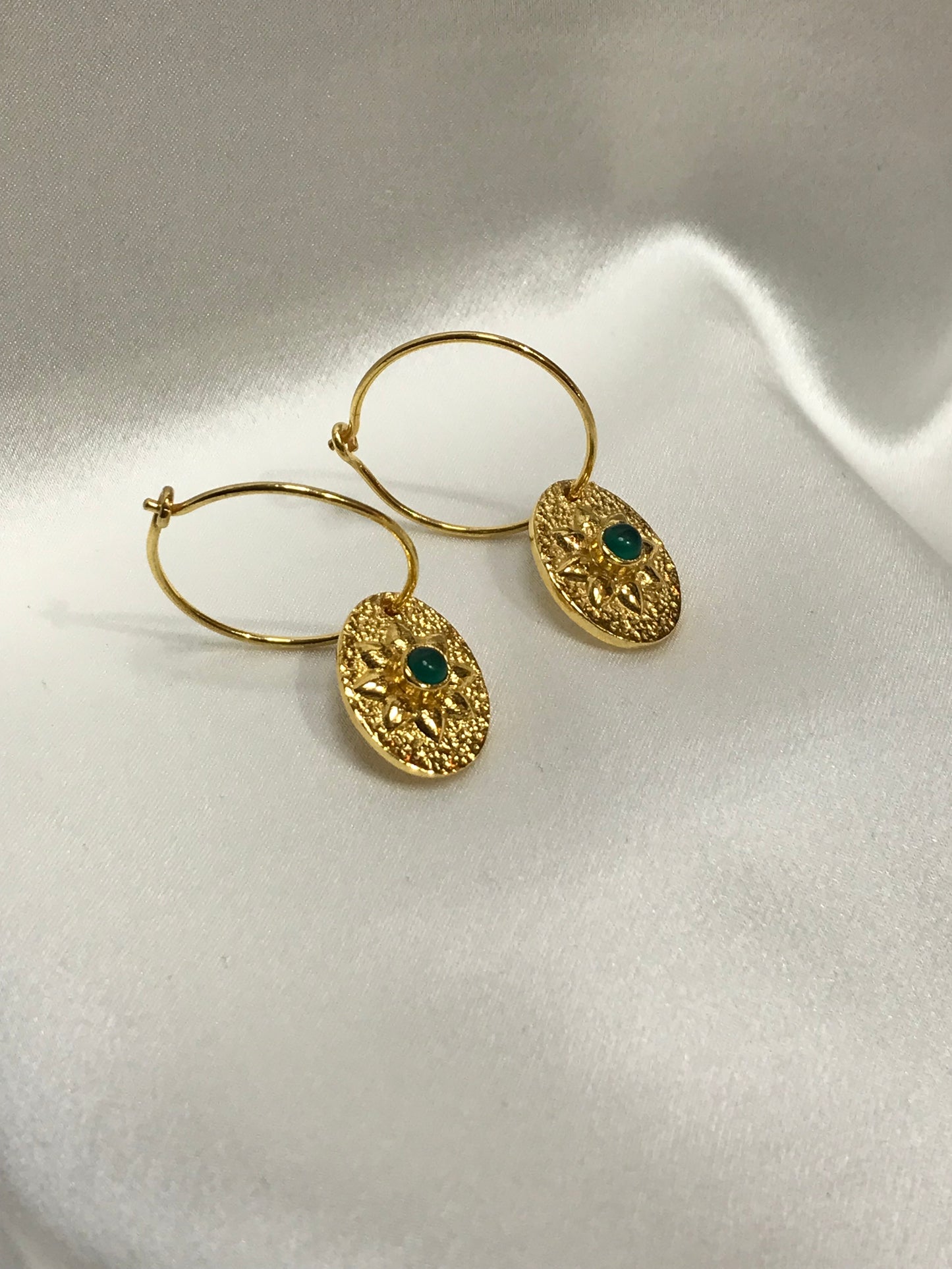 Euro Gold Flower Motif Hook Earrings by Melanie Woods