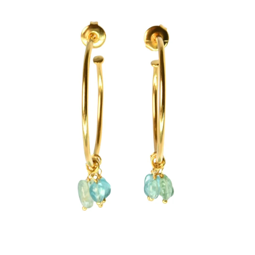 Euro Gold Fleurite Gem DROP Hoop Earrings by Melanie Woods