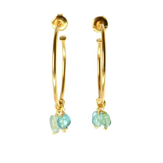 Euro Gold Fleurite Gem DROP Hoop Earrings by Melanie Woods