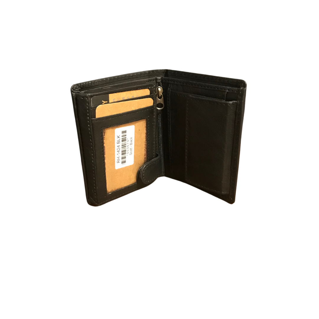 Rugged Hide Scott Leather Bi-Fold Wallet- Black