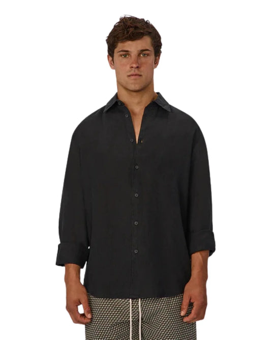 The St Martins Long Sleeve Linen Shirt - Black by Industrie Clothing