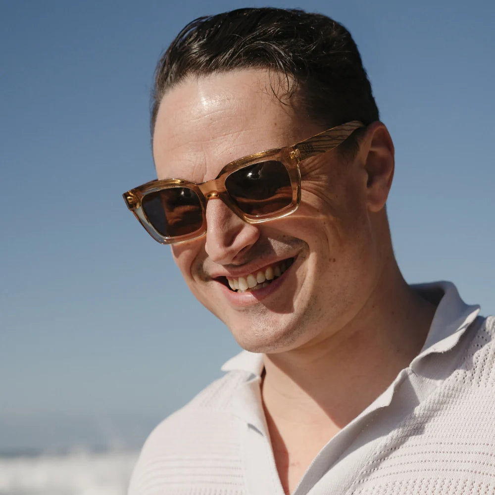 ZAHRA CHAMPAGNE Brown Polarised Lens Walnut Arms Sunglasses by Soek
