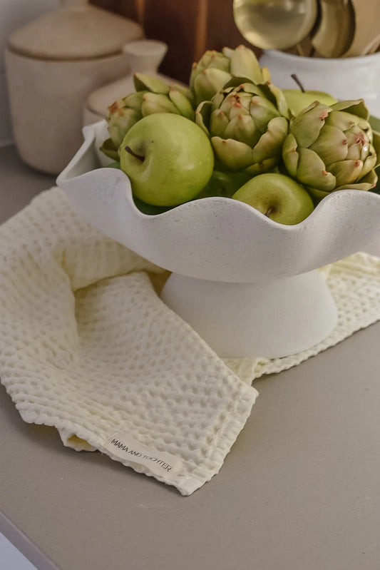 100% Organic Cotton Rustic Waffle Tea Towel Extra Large - Cream