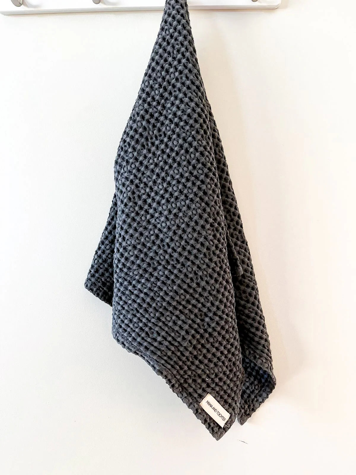 100% Organic Cotton Rustic Waffle Tea Towel Extra Large - Charcoal