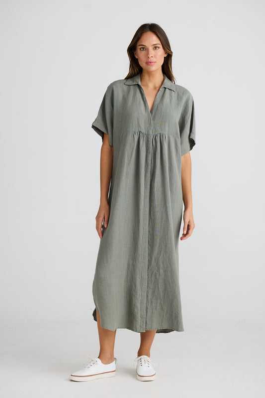 Wander Dress Pistachio Linen by The Shanty