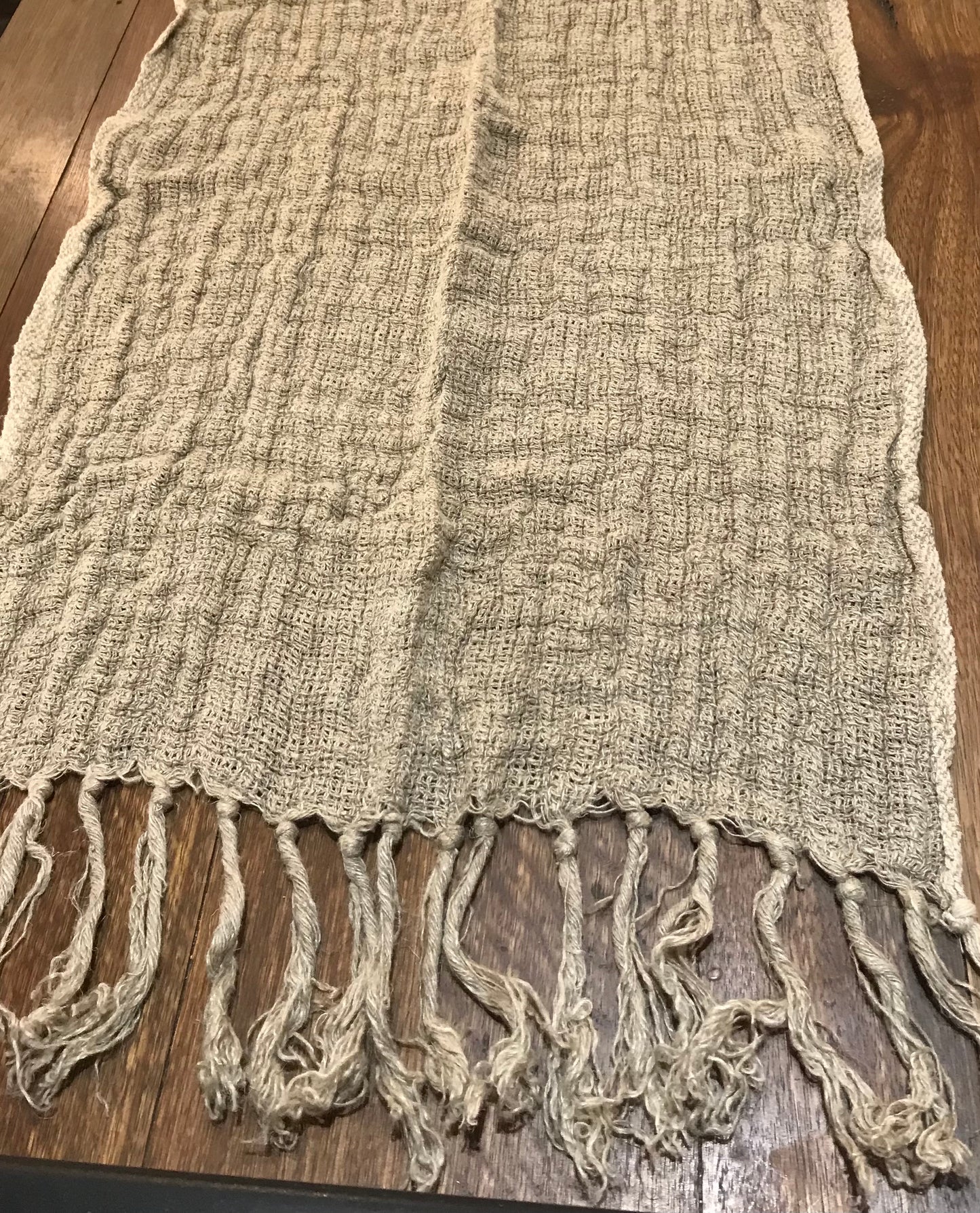 Rustic Linen Table Runner with Fringe- Natural