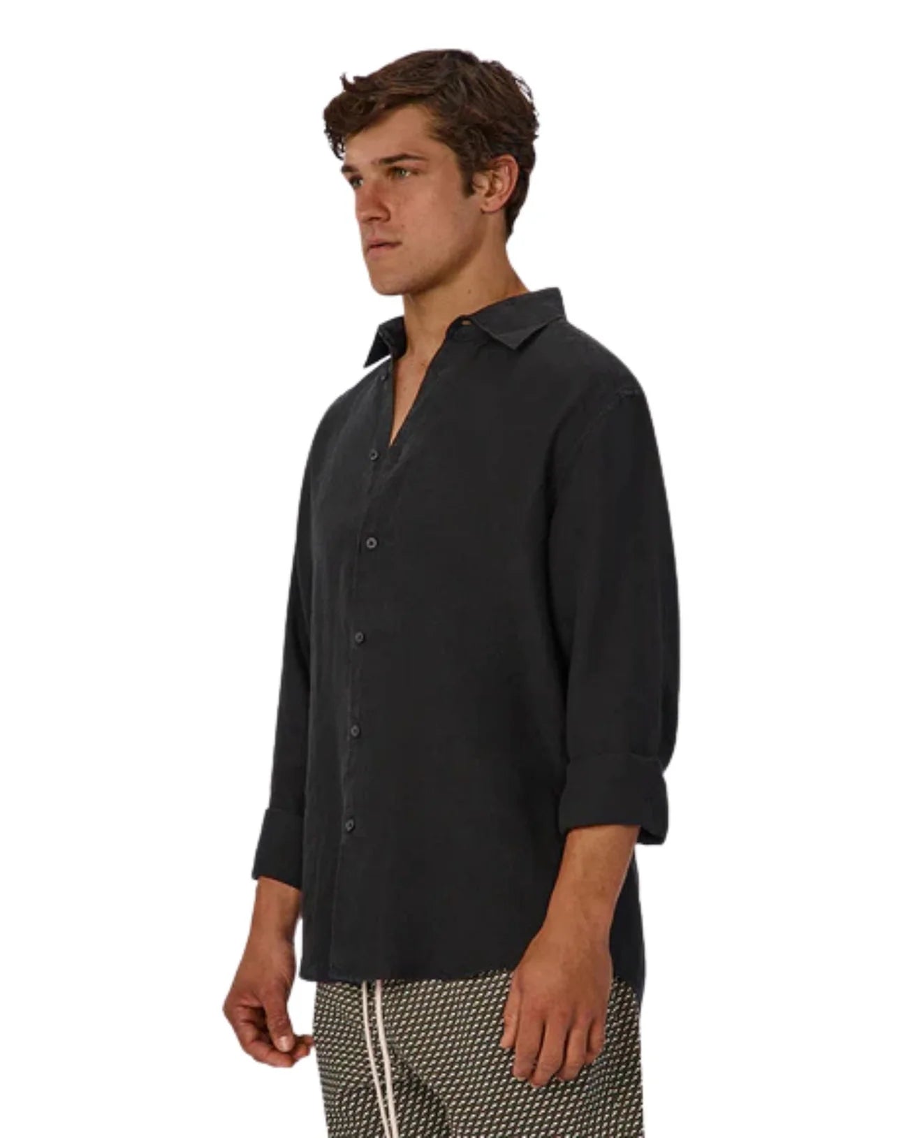 The St Martins Long Sleeve Linen Shirt - Black by Industrie Clothing