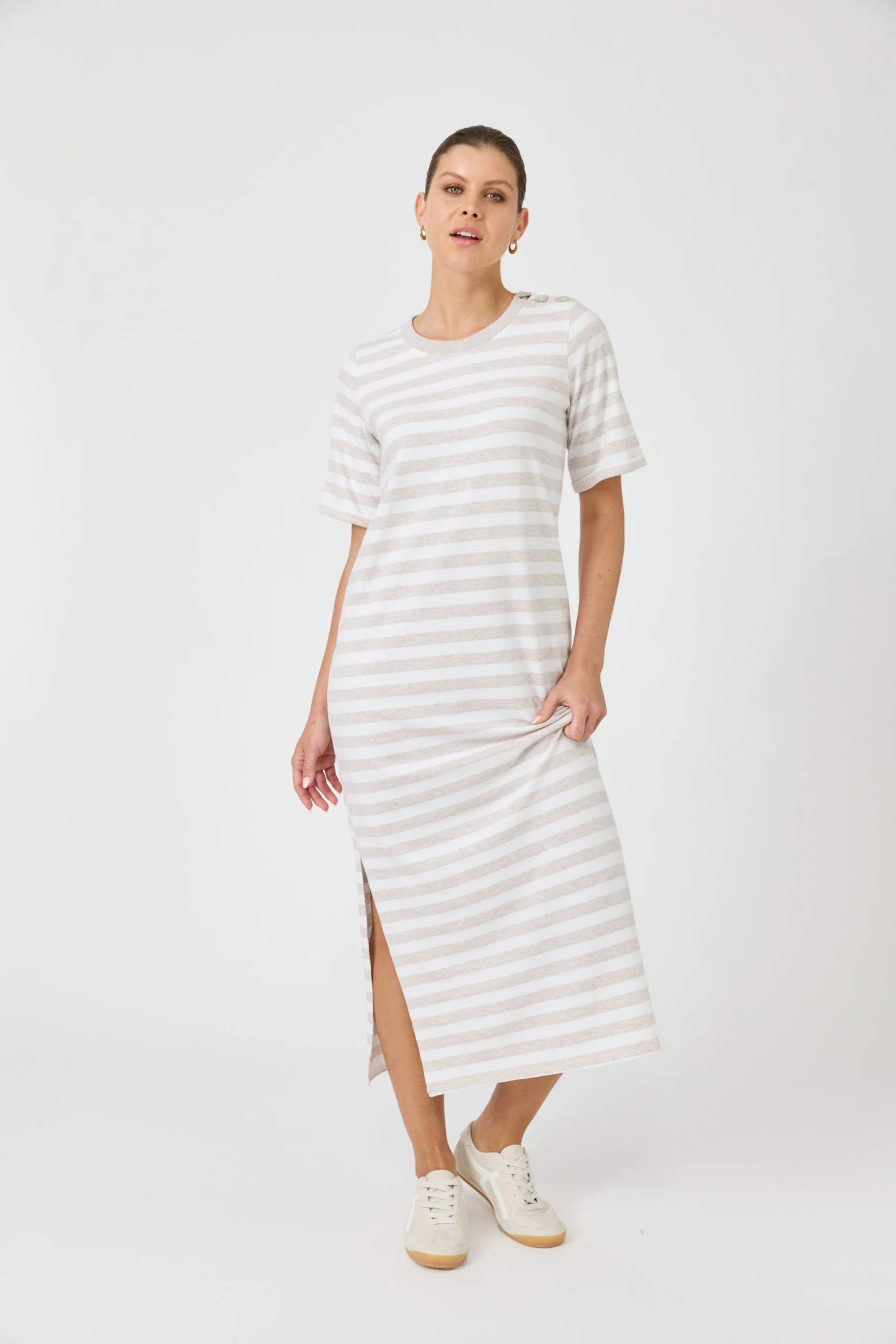 STUDIO STRIPE TSHIRT DRESS - STONE by eb&ive