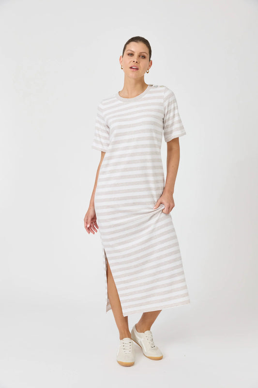 STUDIO STRIPE TSHIRT DRESS - STONE by eb&ive