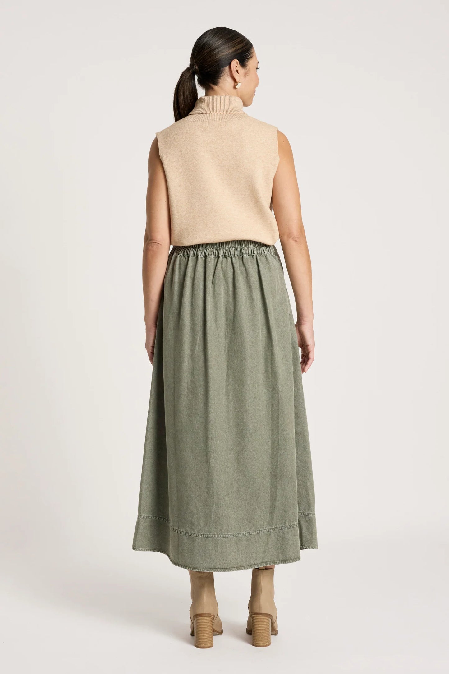 BODHI DENIM SKIRT - OLIVE by Eb&ive