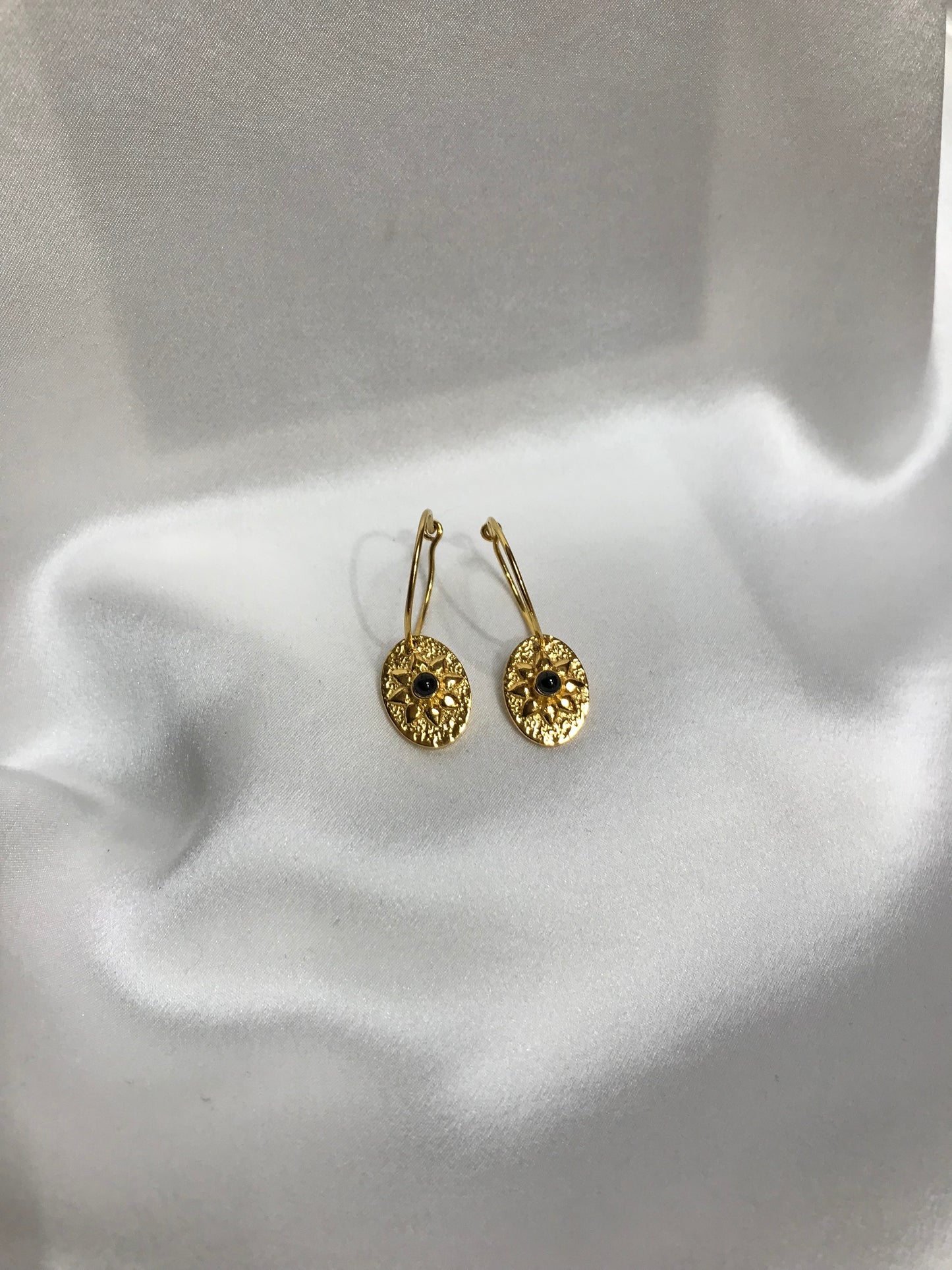 Euro Gold Flower Motif Hook Earrings by Melanie Woods