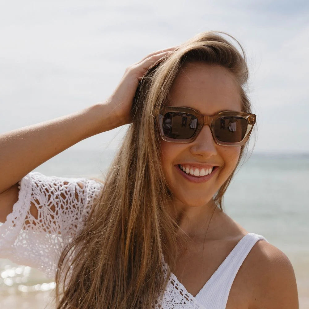 ZAHRA CHAMPAGNE Brown Polarised Lens Walnut Arms Sunglasses by Soek