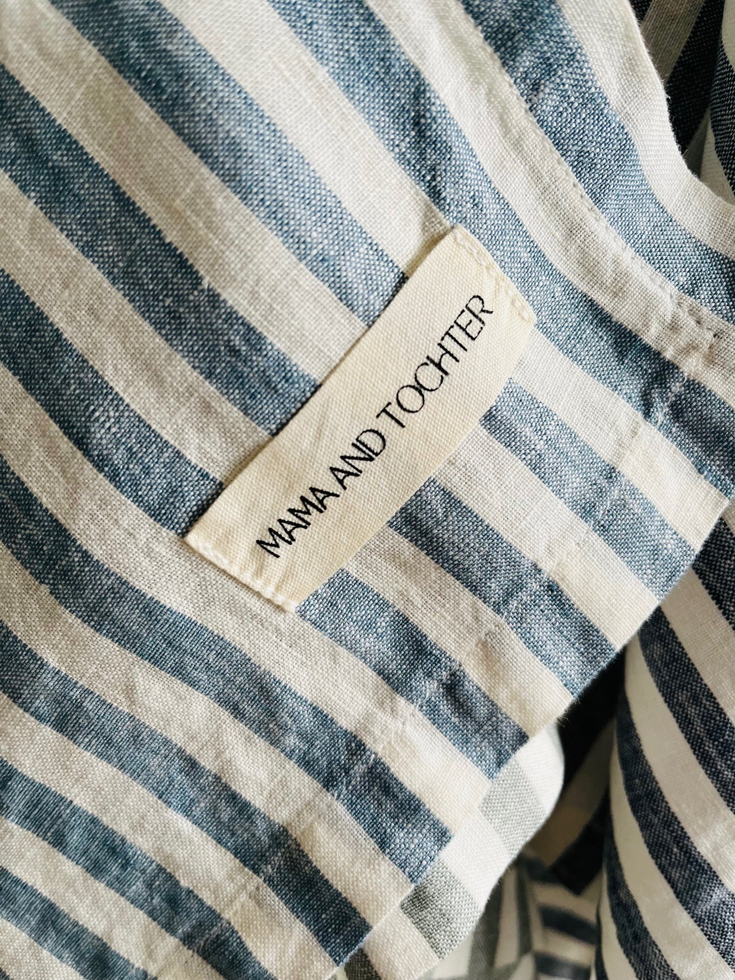 Pure French Linen Tea Towel - Stone Blue Stripe