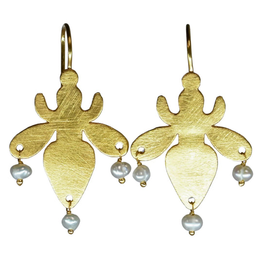 Euro Gold Queen Bee with pearl Earrings by Melanie Woods