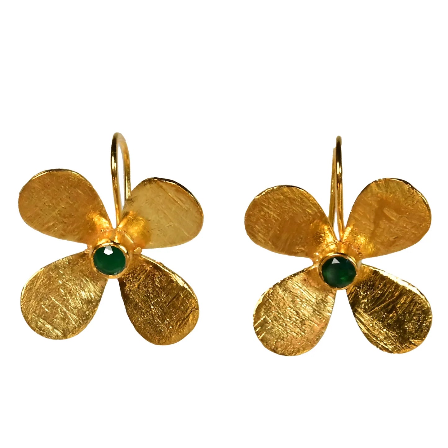 Euro Gold Earrings - Green Onyx by Melanie Woods