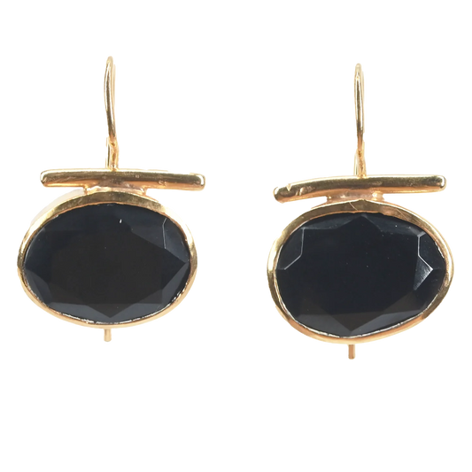 Black Onyx Euro Gold Earrings by Melanie Woods