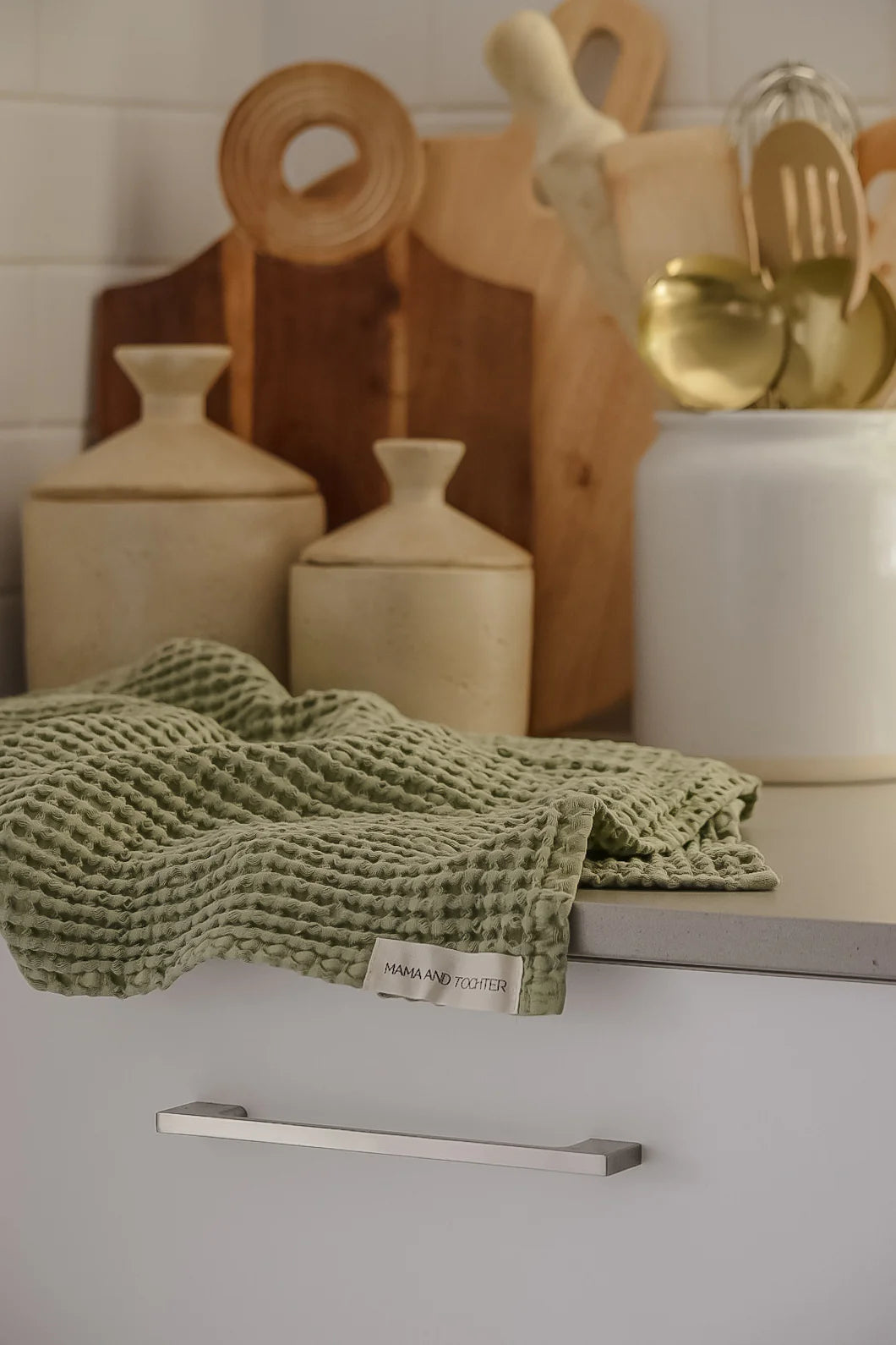 100% Organic Cotton Rustic Waffle Tea Towel Extra Large - Light Olive