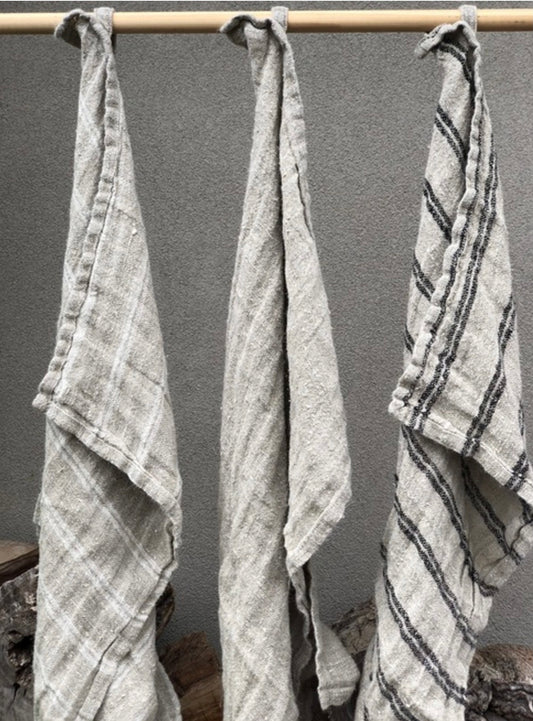 Rustic Linen Tea Towel - Black Stripe, White Stripe or Natural