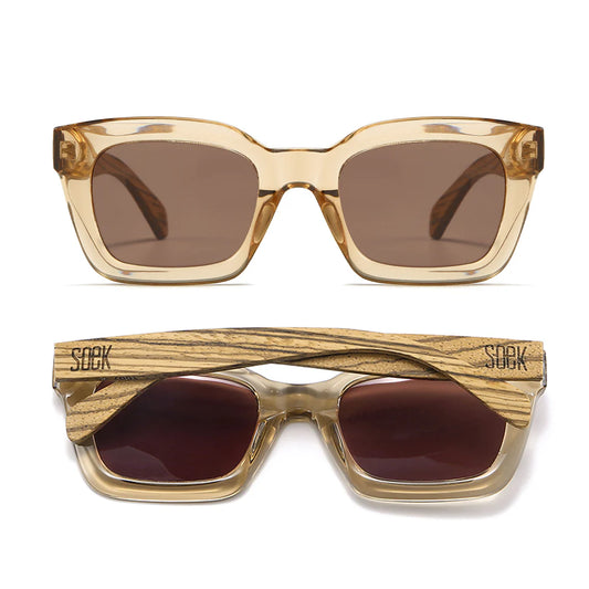 ZAHRA CHAMPAGNE Brown Polarised Lens Walnut Arms Sunglasses by Soek