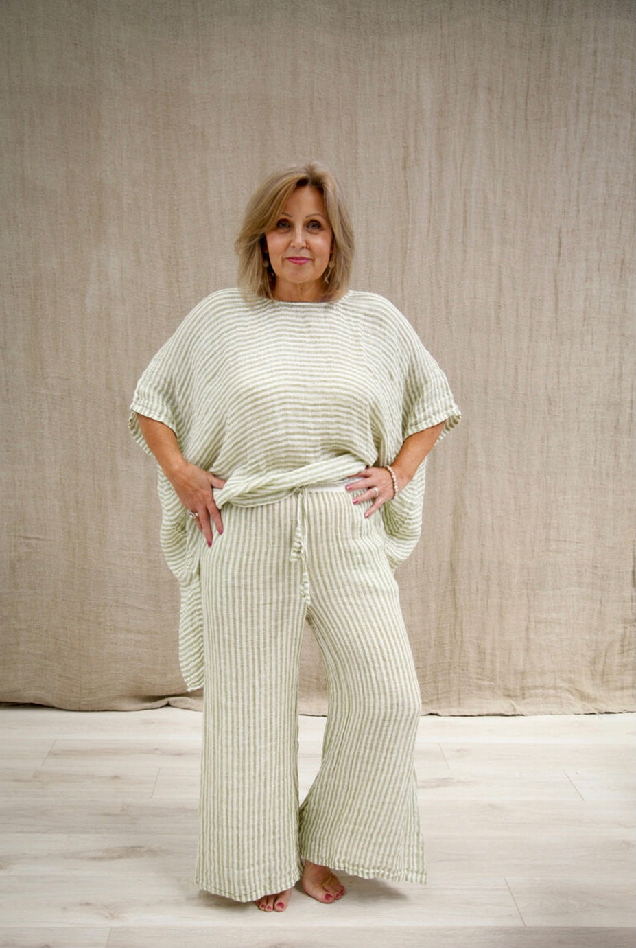 Alessa Wide Legged Pants Green/White Stripe