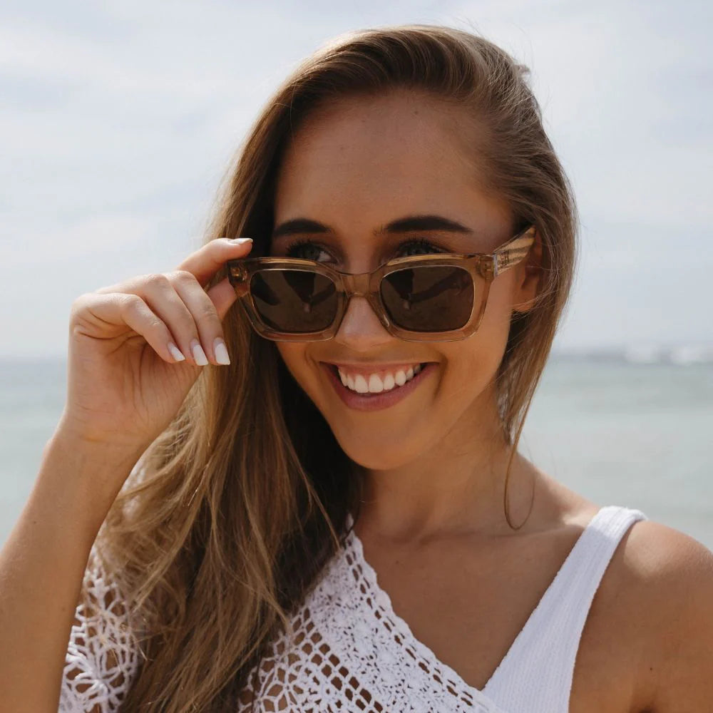 ZAHRA CHAMPAGNE Brown Polarised Lens Walnut Arms Sunglasses by Soek