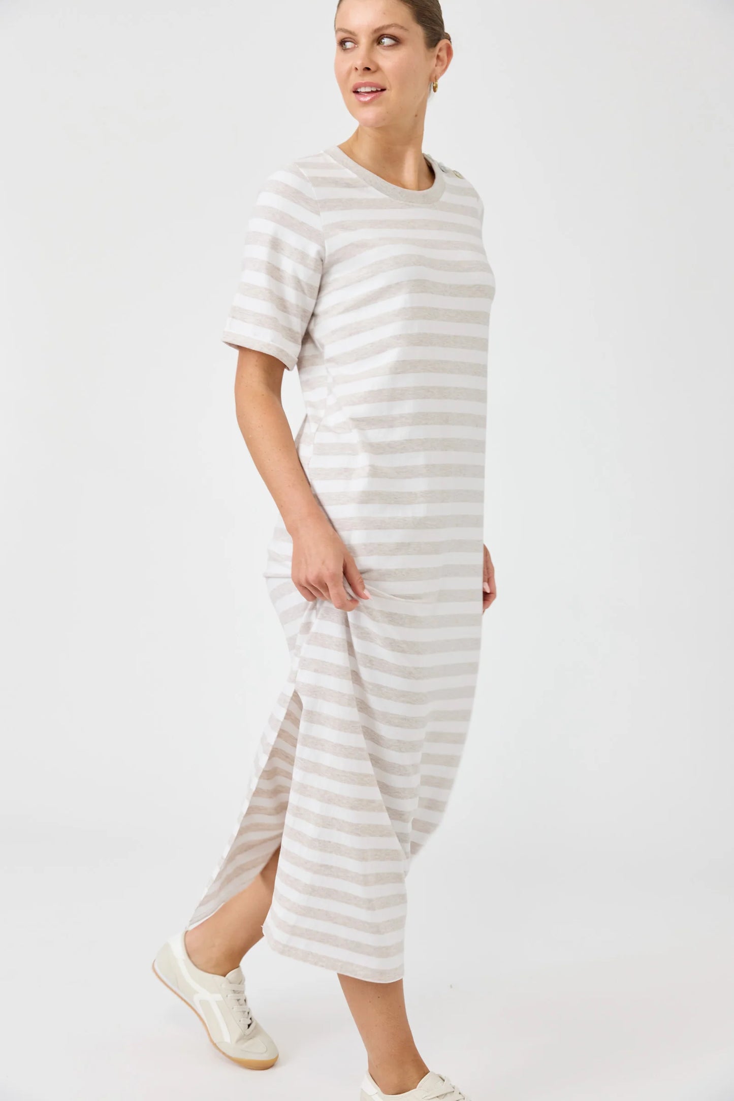 STUDIO STRIPE TSHIRT DRESS - STONE by eb&ive