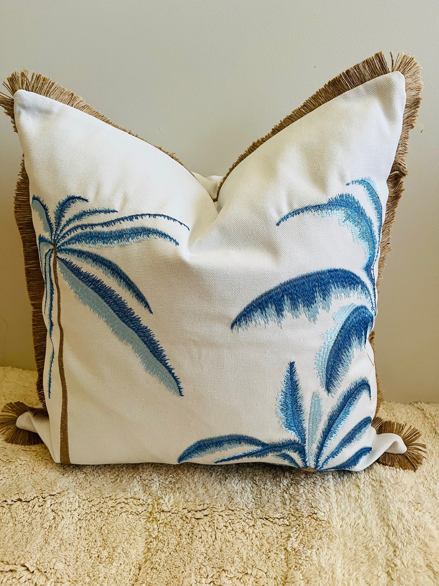 Palm Coast Embroidered Cushion - Blue