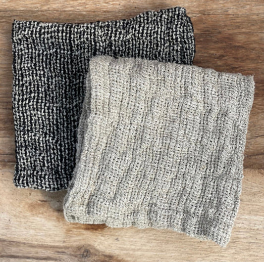 Rustic Linen Mesh Wash Cloth - Natural or Black