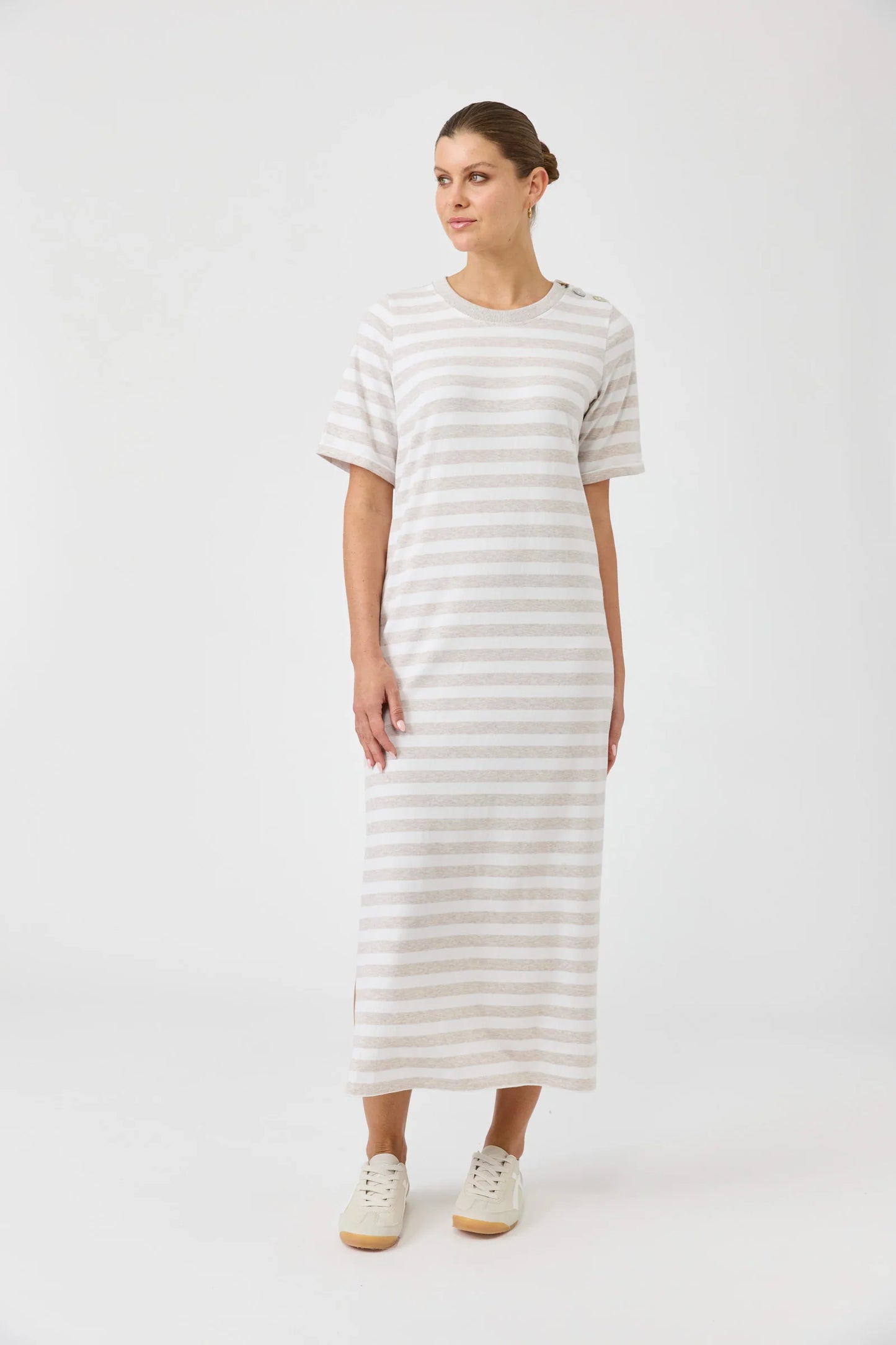 STUDIO STRIPE TSHIRT DRESS - STONE by eb&ive