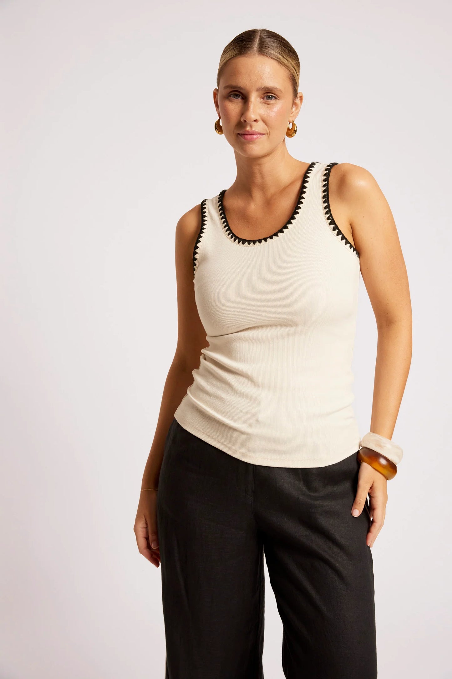 MARIS STITCHED TANK - TUSK / BLACK by eb&ive