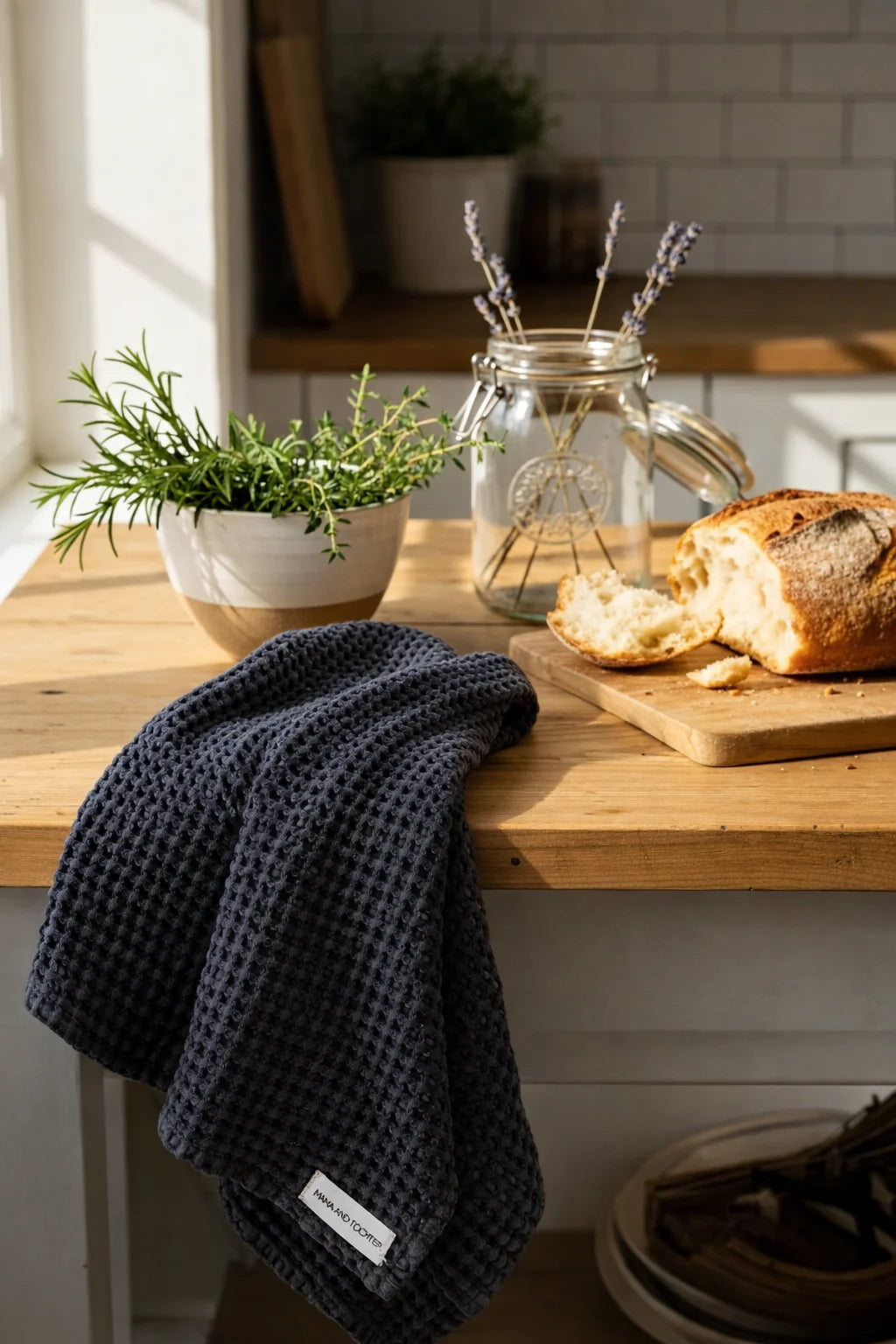 100% Organic Cotton Rustic Waffle Tea Towel Extra Large - Charcoal