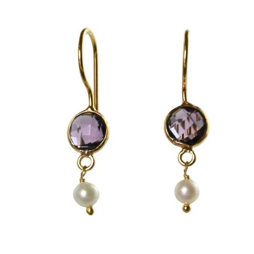 Euro Gold Amethyst and Pearl Earrings by Melanie Woods