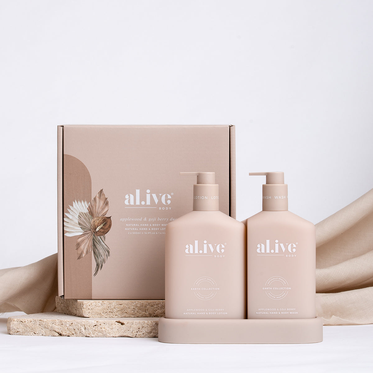 Alive Body Wash & Lotion Duo + Tray - Applewood & Goji Berry